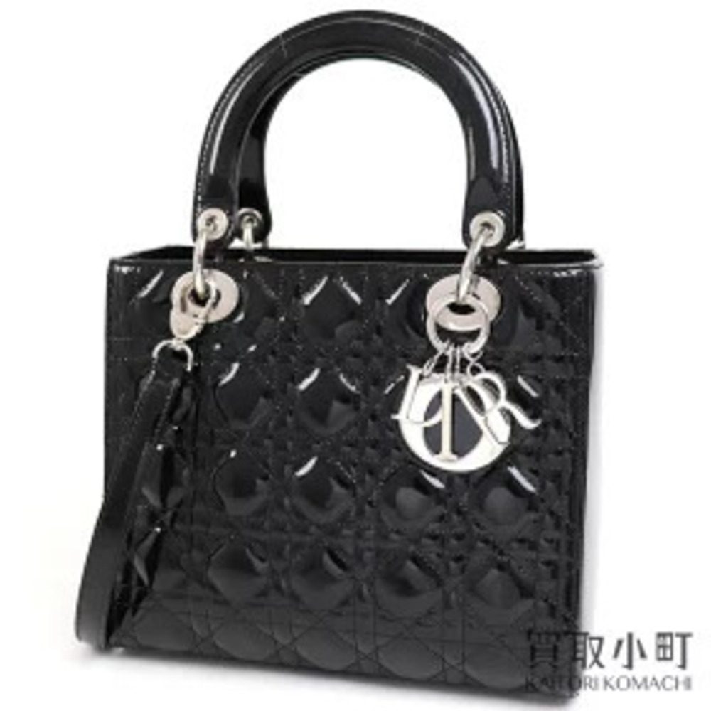 Dior Lady Handbag Black Patent Vernis Leather Cannage Stitch Shoulder Bag